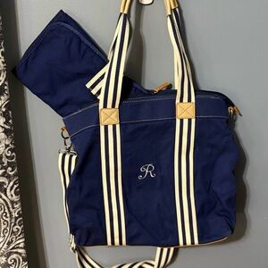Pottery Barn “R” Monogram- Kids Blue Tote with Striped Handles